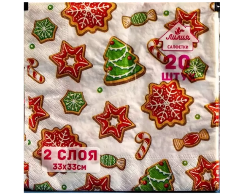 Салфетки бумажные 33*33 20 листов 2-слойные Новый год в ассортименте Салфетки бумажные 33*33 20 листов 2-слойные Новый год в ассортименте