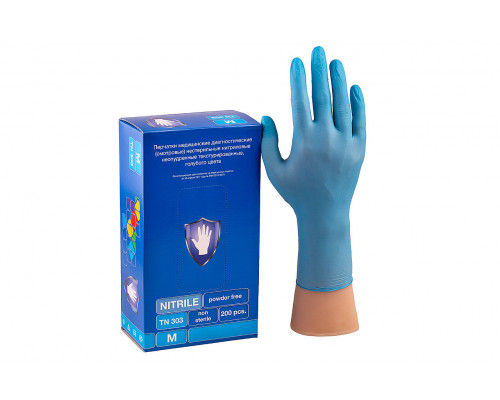Перчатки нитриловые неопудренные голубой M (уп 100шт)  купить в Магнитогорске в Упакофф