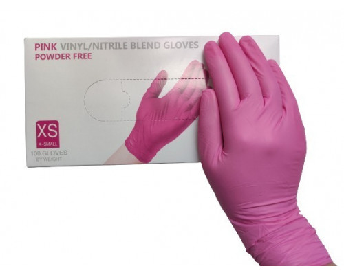 Перчатки винил+нитрил розовые XS (уп 100шт)  купить в Магнитогорске в Упакофф