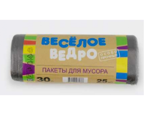 Мешок для мусора ПНД 30л 25шт Веселое ведро в рулоне Мешок для мусора ПНД 30л 25шт Веселое ведро в рулоне