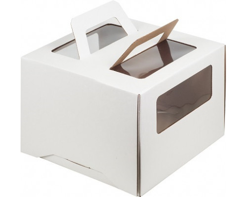 Коробка для торта 200*200*200мм с окном и ручками купить в Магнитогорске в Упакофф