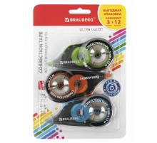 Корректирующая лента BRAUBERG ULTRA COLOR 5мм 12м механизм перемотки 3шт в упак