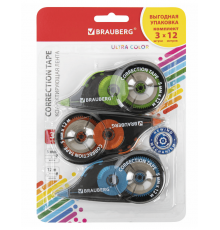 Корректирующая лента BRAUBERG ULTRA COLOR 5мм 12м механизм перемотки 3шт в упак