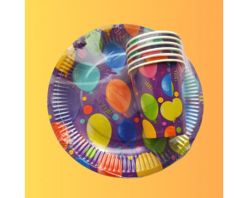 Набор посуды "Шары фиолетовые" (стакан 250мл 6шт+тарелка 230мм 6шт)