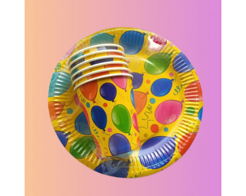 Набор посуды "Шары желтые" (стакан 250мл 6шт+тарелка 230мм 6шт)