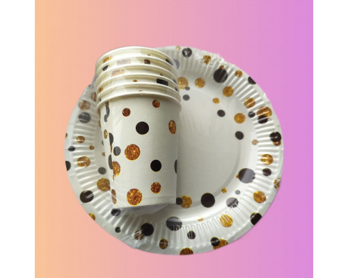 Набор посуды "Горох белый" (стакан 250мл 6шт+тарелка 230мм 6шт) Набор посуды "Горох белый" (стакан 250мл 6шт+тарелка 230мм 6шт)