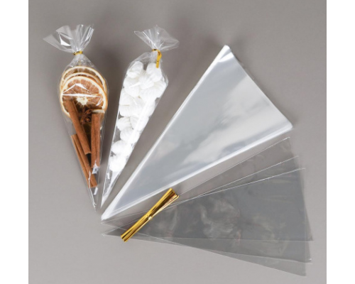 Пакет БОПП конус (Морковка) 180*370мм набор с зажимом в упак 100шт