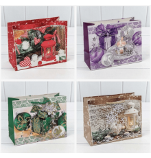 Пакет подарочный бумажный 33*47*9 НОВЫЙ ГОД НГ горизонтальный рисунок в ассортименте