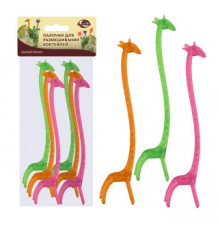Размешиватель пластиковый 140мм Жираф цвет в ассортименте 8шт в упак