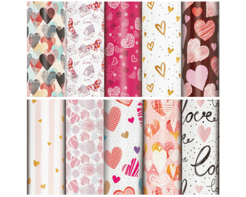 Бумага упаковочная 70*100см Золотая сказка Love Story ассорти