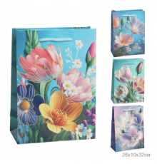 Пакет подарочный бумажный 26*32*10 микс рисунок в ассортименте