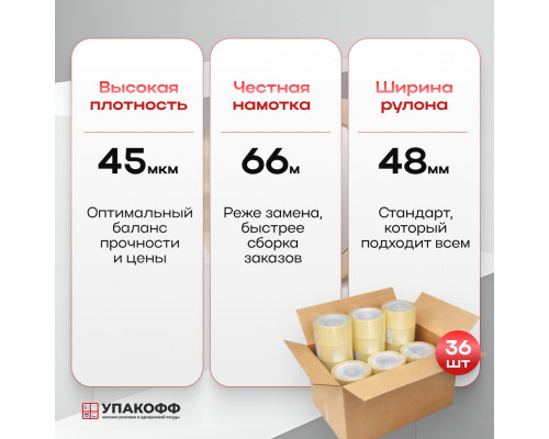 Скотч 48мм*66м 45мкм прозрачный (кор 36шт)