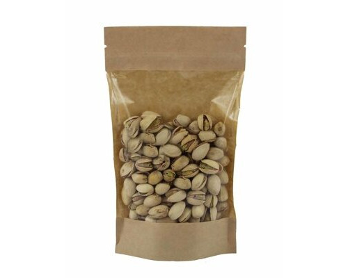 Пакет дой-пак 240*150*40 бумажный крафт окно 140мм с застежкой зип лок (уп50)