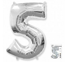 Шар фольгированный 40"/102см Цифра 5 серебро (5)