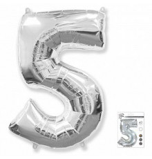 Шар фольгированный 40"/102см Цифра 5 серебро (5)