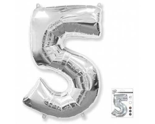 Шар фольгированный 40"/102см Цифра 5 серебро (5)