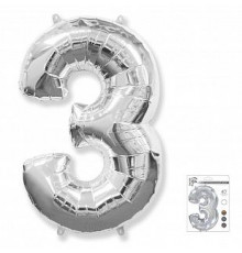 Шар фольгированный 40"/102см Цифра 3 серебро (5)