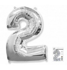 Шар фольгированный 40"/102см Цифра 2 серебро (5)
