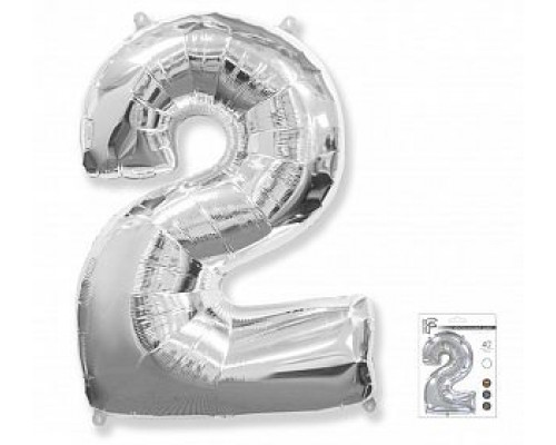 Шар фольгированный 40"/102см Цифра 2 серебро (5)