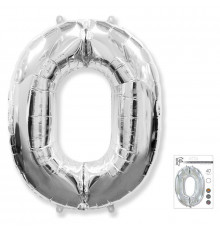 Шар фольгированный 40"/102см Цифра 0 серебро (10)