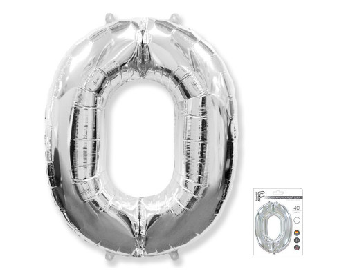 Шар фольгированный 40"/102см Цифра 0 серебро (10)